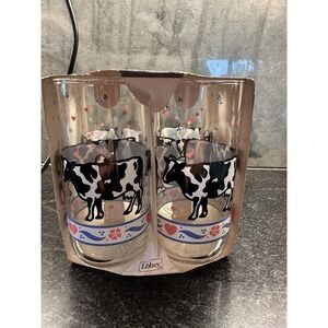 RARE Retro‎ 1980's Libbey Cow And Hearts Cottage Core (4) Drinking Glasses NEW